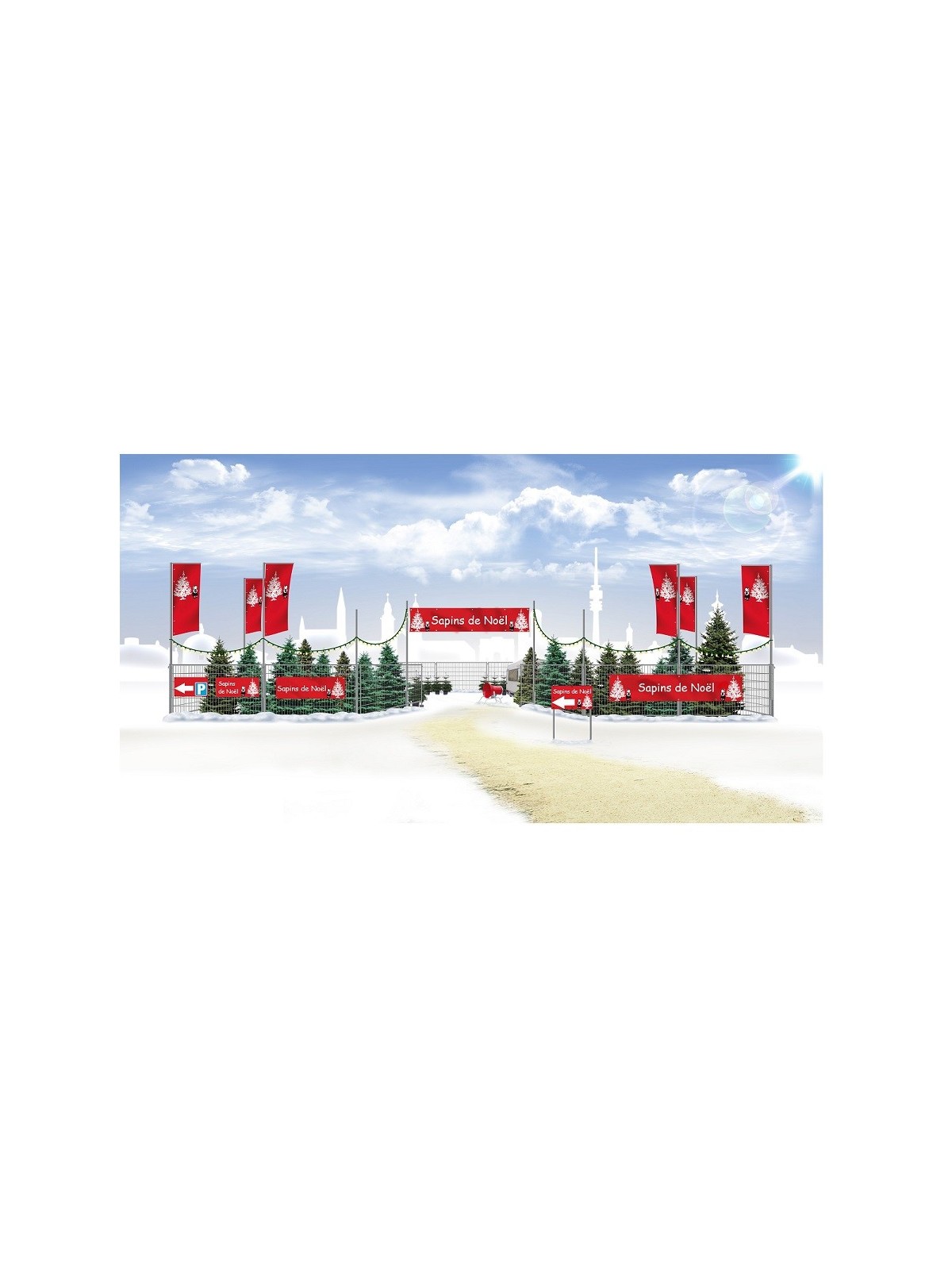 Stand de vente Noël avec banderole